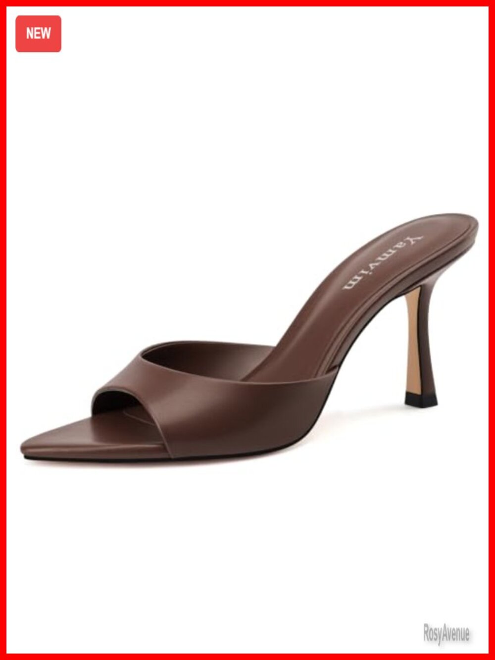 Pointed Open Toe High Heel Mules Slip On Sandals Faux Leather